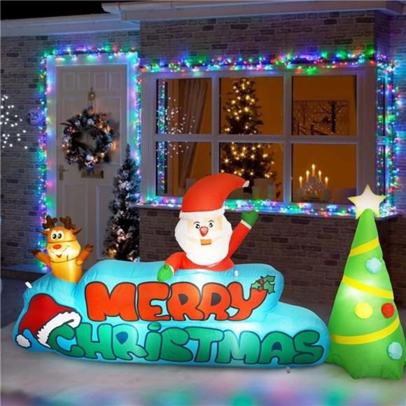 Christmas Inflatable Santa Blow up, Lighted Large Merry Christmas Inflatables - Picture 3 of 6